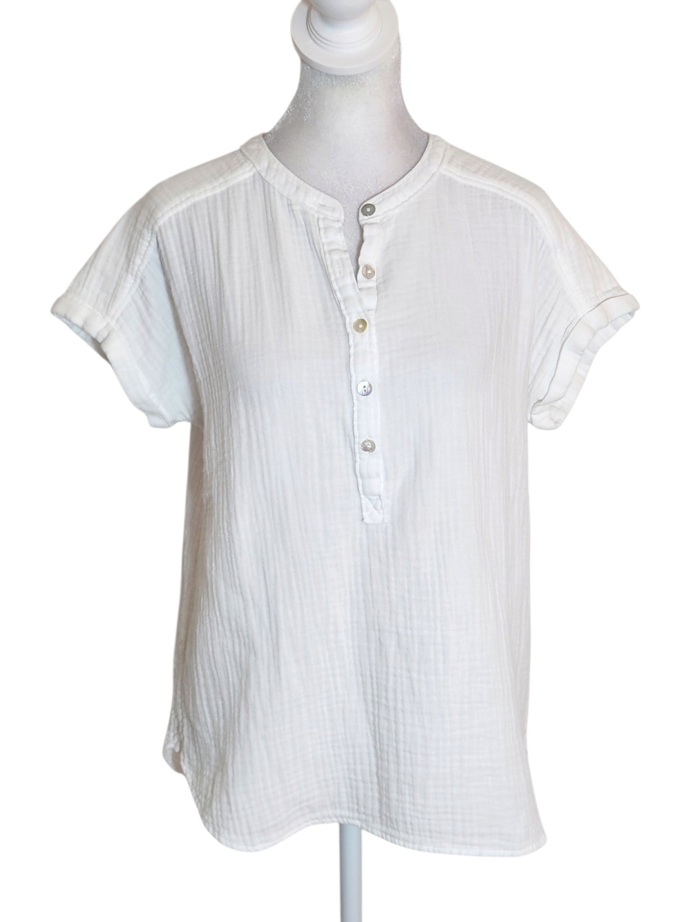 Faherty White Organic Cotton Gauze Collarless Half Buttondown Shirt Size XS